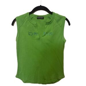 Y2K Bebe Rhinestone Sleeveless Green Logo Tank